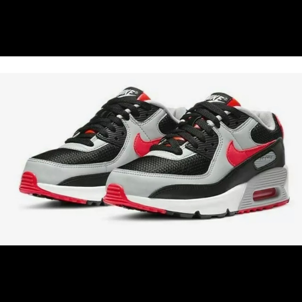Nike Air Max 90 Black Radiant Red Wolf Grey (GS) CD6864-009 Men's Sizes